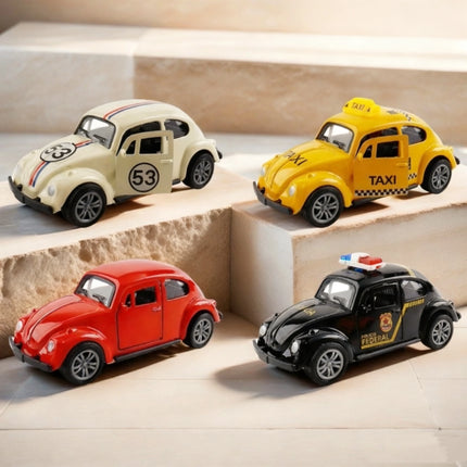 Alloy car model, retro Beetle shaped small car, the ones that can open the door and police cars. Pocket toy cars that boys like.