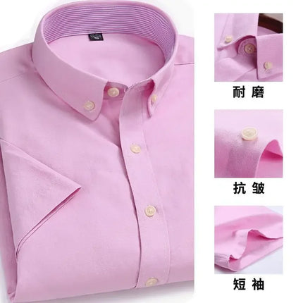 New Men's Oxford Spinning Short Sleeve Solid Color Tooling Business Casual White Shirt Slim Fit Trend Long Sleeve Casual Shirts
