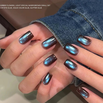 SHAKA 1pcs Autumn Winter Whitening Blue Temperament Glass Bead Cat Eye Gel Nail Polish Brown Blue Cat Eye Nail Art Nail Supplies