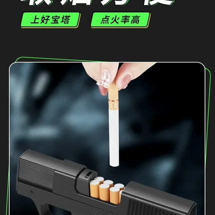 Capacity 10PCS Pistol Style Lighters with 3 Cigarette Case Jet Blue Flame Gas Lighter Windproof Cigar Lighter Gadgets for Men