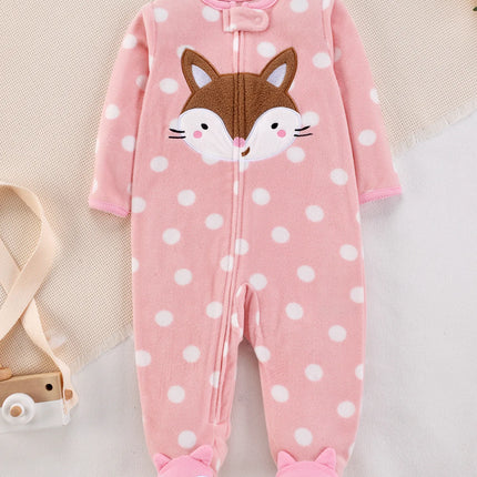 Newborn Baby Rompers Autumn Winter Zipper Fleece Sleepsuit Clothes Cute Fox Animal Footed Warm Baby Pajamas Babe Jumpsuit 0-12M