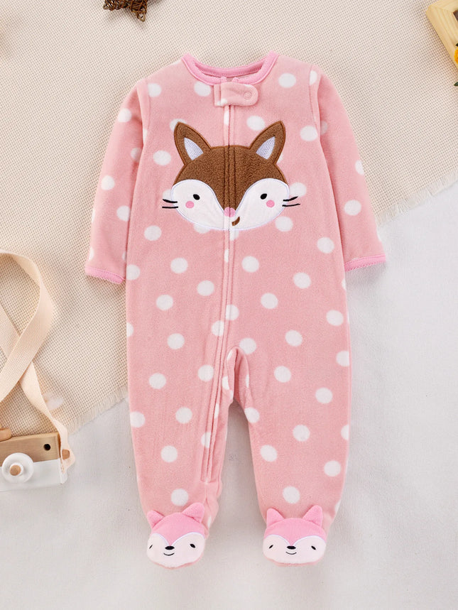 Newborn Baby Rompers Autumn Winter Zipper Fleece Sleepsuit Clothes Cute Fox Animal Footed Warm Baby Pajamas Baby Jumpsuit 0-12M