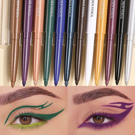 12pcs/box Black Gold Eyeliner Pencil Set Long-Lasting Waterproof Pigment Green Purple Eye Liner Pen Women Colorful Eye Cosmetics