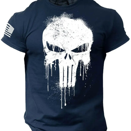 Men's T shirt for men 3D Print Military Patriotic Skull Dropped T Shirt Oversized Short-Sleeved Sportswear Men Clothing Top Tees