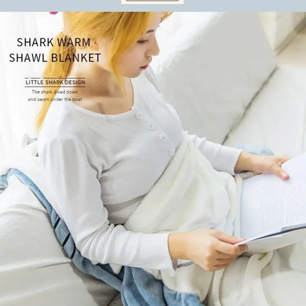 Cartoon Shark Blanket Plaid Gown Sleeping Bag Women Pajamas Adult Blanket Flannel Shark Nightrobe Comfy Bathrobe Homewear Gift