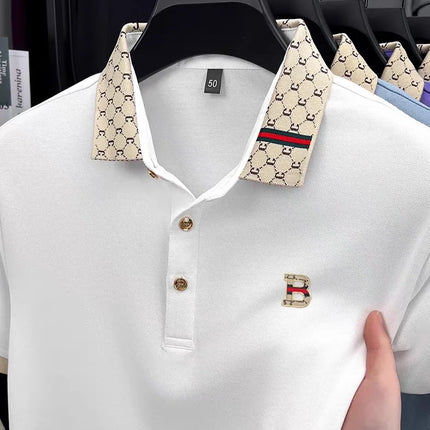 Luxury brand B letter embossed short sleeve polo shirt men summer lightweight breathable new fashion color blocked lapel T-shirt