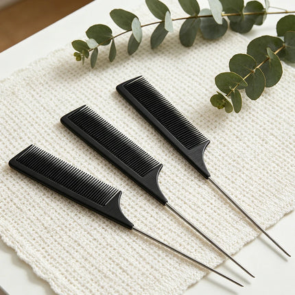 Professional Stainless Steel Hair Tail Comb Salon Cut Styling Tool with Fine Teeth Hair Care Barber Accessory