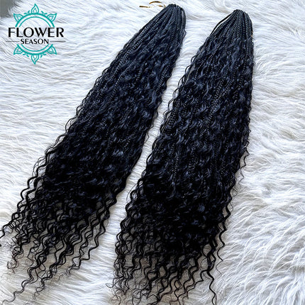 Pre-Looped Crochet Boho Box Braids With Human Hair Curls Goddess Boho Braiding Hair Extension 120strands Full Head Natural Color