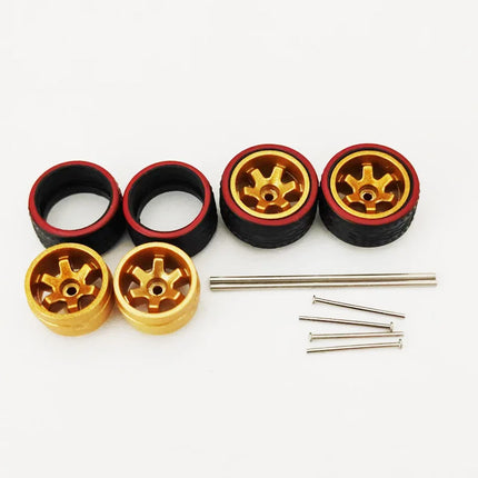 5 Sets 1/64 Alloy Car Model Tires w Shaft Wheels w 25mm Axles for Modify 1:64 Matchbox/Domeka/HW Model Cars No Need Open Chassis