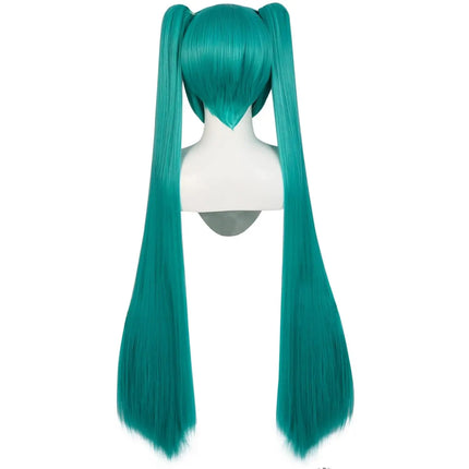 Long Double Clip Ponytails Hatsune Miku Cosplay Synthetic Wig Costume for Women Girls (Green)