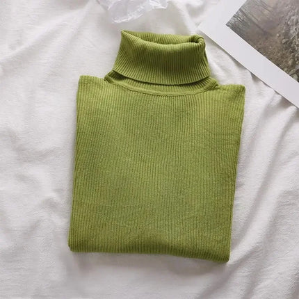 Korean High Collar Knitted Long Sleeve Base Shirt Pure Color Slimming Versatile Underwear Elegant Inner Long Top Women's Fashion
