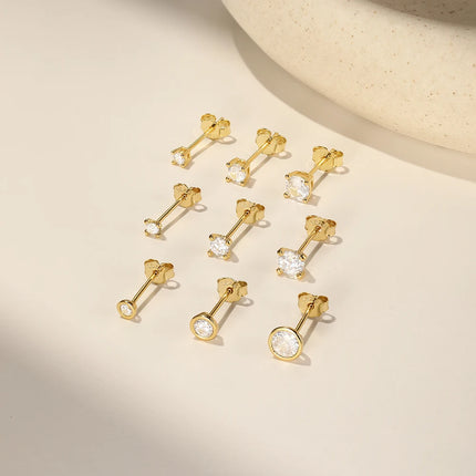 BOAKO 3 Piece 925 Sterling Silver Earrings Set For Women Mini Stud Earring 18K Gold Plated Fine Jewelry Boucle Oreille Femme