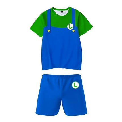 A Stylish 3D Printed Short Sleeve + Shorts Set Featuring Mario Games for Young Primary and Secondary School Students