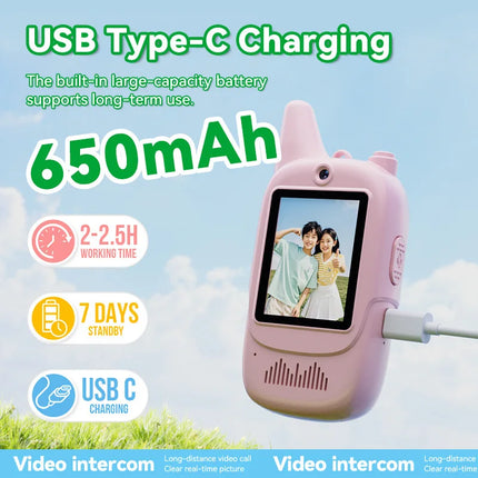 Cute Kids Walkie Talkie Lcd Display Flashlight Handheld Two Way Radio Long Distance Communication Toy Parent-Child Interactive g