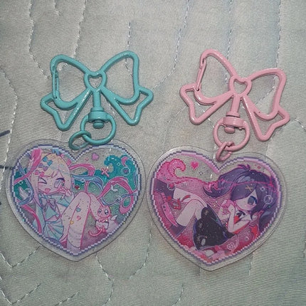 Game NEEDY GIRL OVERDOSE Rain Ame KAnge Cosplay Keychain Acrylic Heart Pendant Keyring Key Chain Bag Accessories Girls Ornament