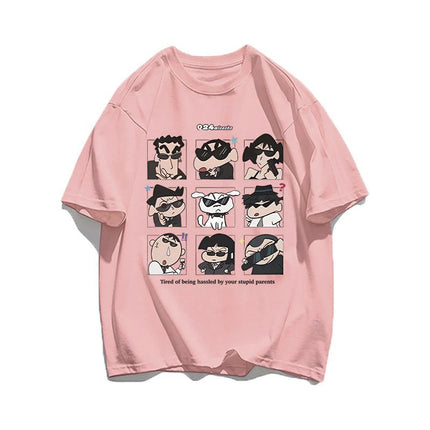 2025 Summer Women's Clothes Streetwear Crayon Shin Chan Print Cartoon T-Shirt Tops Men's Women's Clothes 100% Cotton T-Shirts