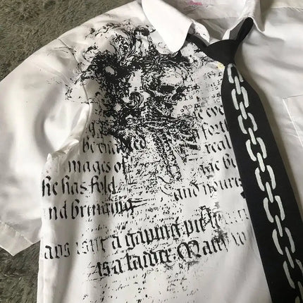 Y2K White Shirt Affliction Retro T Shirt Harajuku Men Skull Holy Writ Letter Printing Tee Fashion Gothic Short Sleeves Tops