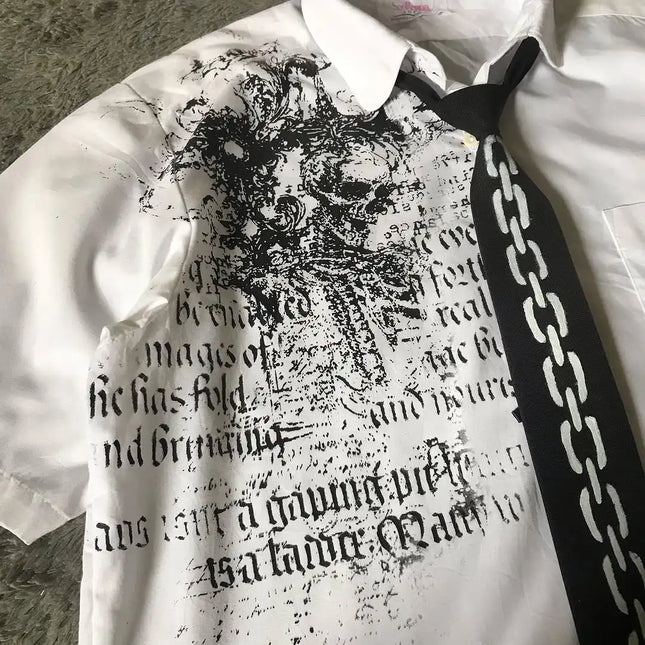 Y2K White Shirt Affliction Retro T Shirt Harajuku Men Skull Holy Writ Letter Printing Tee Fashion Gothic Short Sleeves Tops