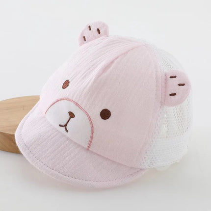 Cute Cartoon Bear Baby Baseball Cap Summer Mesh Breathable Infant Boys Girls Sun Hat Soft Brim Toddler Duck Tongue Caps