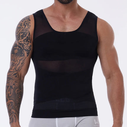 Compression Shirt for Men Slimming Undershirt Body Shaper Tank Top Gynecomastia Sleeveless Shapewear Vest Mesh Cross Suit 3XL