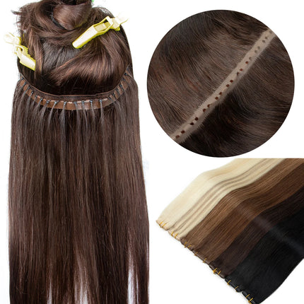 Butterfly Weft Hair Extensions Human Hair Invisible Flat PU with Hole Twin Tabs Hair Weft 12-24inch Microlink Application 40-50g