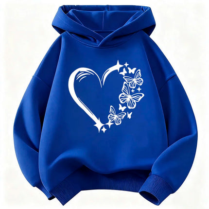 Graphic Casual Hoodies Love Heart with Butterfly Design Children's Sweatshirt Cute Hoody for Boys Girls Autumn Spring