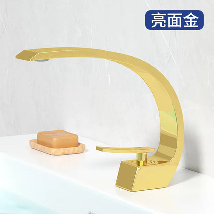 Basin Faucet Modern Bathroom Mixer Tap Black/Gold Wash basin Faucet Single Handle Hot and Cold Waterfall Faucet