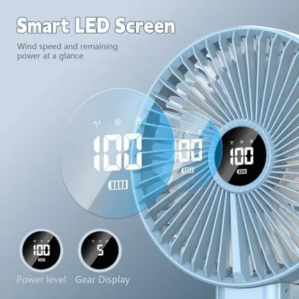 XIAOTREE Portable Handheld Rechargeable Fan LED Digital Display 180°Adjustable Rechargeable Fan 4 Speed Wind Camping Tripod Fan