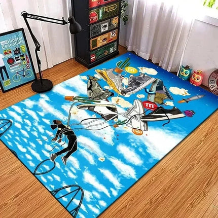 Fashion Shoes Sneakers Logo Print Carpet Rug for Living Room Corridor Bedroom Machine Washable Kid Room Play Floor Mat Gifts