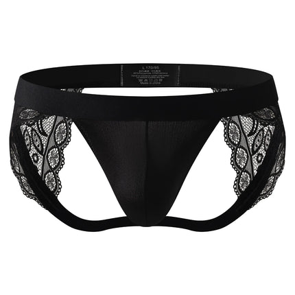 Sexy Men Lace Jockstrap Open Butt Panties Breathable Sissy Exotic Underwear G String Thong Low Waist Bulge Pouch Male Lingerie