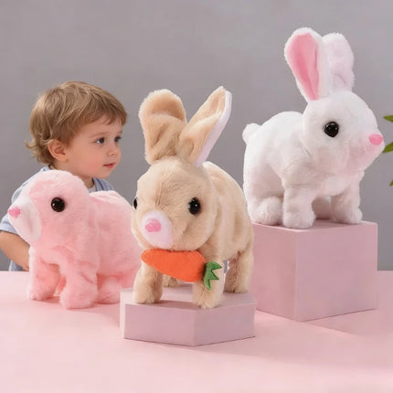 Cute Electric Rabbit Interactive Plush Toys Carrot Bunny Walking Wagging Ears Wagging Tail Stuffed Doll Pe