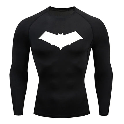Summer Casual Run Compression T-Shirt Men Tops Bat Print Quick-Dry Fitness Gym Sportswear MMA Rashguard Jersey Workout Tee Male