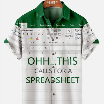 3D Print Graphic Funny Excel Spreadsheet Hawaiian Shirt Leisure Vacation Style Loose Button Shirts Creative Work Clothes Y2k