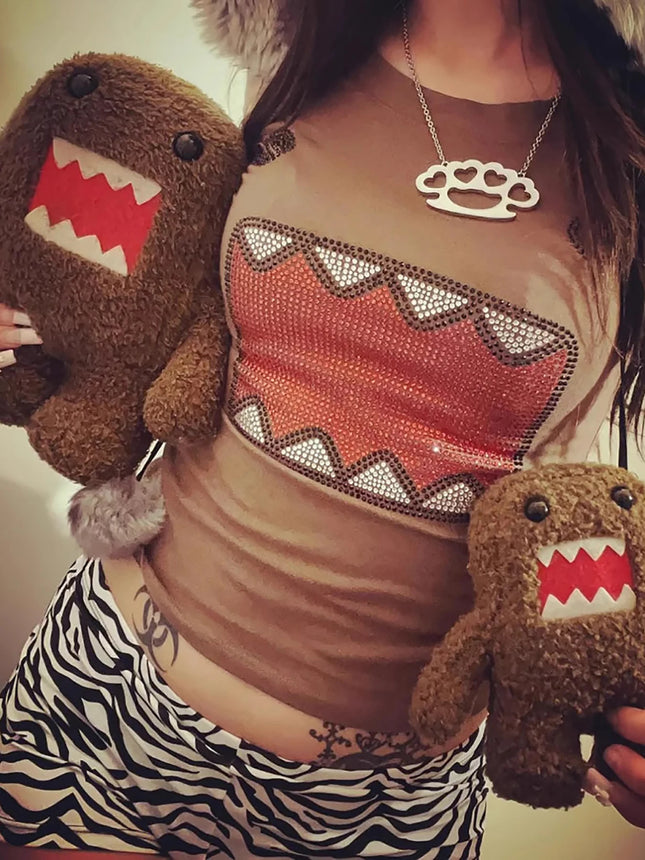 Y2k girl vintage hot stamping round neck short sleeved T-shirt sleeveless camisole vest vintage Tama Jun hot stamping top