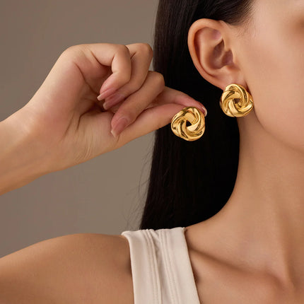 Geometry Twists UV Golden Stud Earrings for Women Simple Versatile Personality Exaggerated Smooth Creative Jewelry Girl Gift