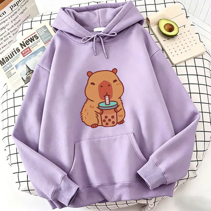 Capybara Cartoon Hoodie Graphic Printing Kawaii Sweatshirt Long Sleeve Comfortable Clothing Casual Pullovers Soft Cute