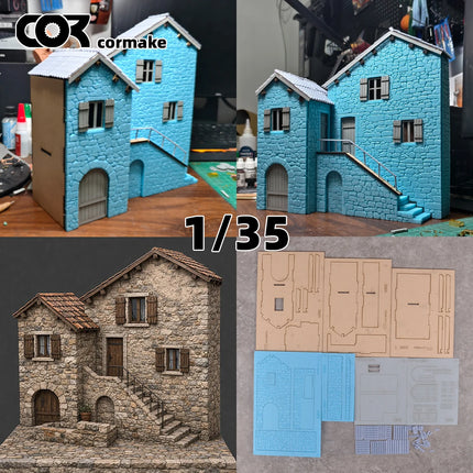 Assembly Architectural Miniature Building Architecture Stone Dwelling Old-World Stone Cottage House Diorama Scale Model Kit 1/35