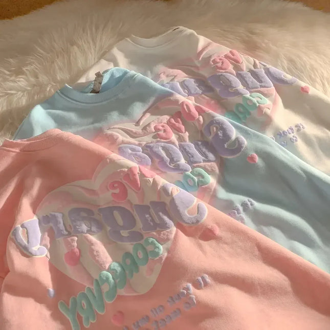 Oversized Crewneck Sweatshirt Women Spring Autumn New Thin Letter Print Hoodie Female Korean Style Loose Chic Long Sleeved Tops