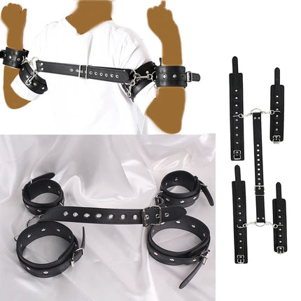 Black Leather Bondage Handcuffs Arm Cuffs Restraints Straps Hand Belt Cuffs Slave BDSM Exotic Sex Toys for Adults Couple Games