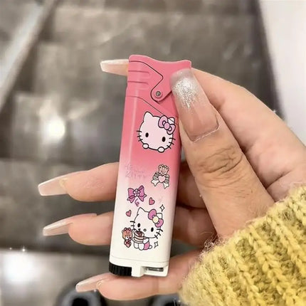New Butane Gas Lighter Hello Kitty Inflatable Lighter Pink Flame Metal Lighter High Beauty Gift Small Gift