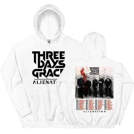 Three Days Grace Alienation Tour 2025 Hoodies Street Style Long Sleeve Cotton Sweatshirts for Women with Hat Print Design