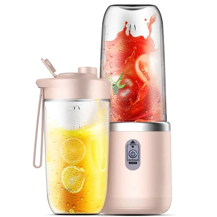 Six-Blade Portable Juicer Cup, Dual Detachable Cups, USB Charging, Easy Clean, for Home Office Travel, Fine Juice