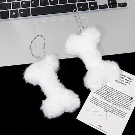 New Cute Dog Bone Pendant Key Ring Plush Keychain Soft Stuffed Keyrings for Boy Girl for Bag Decorations Student Accessories