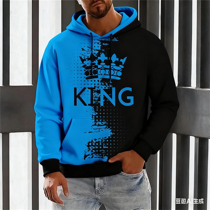 Funny Crown Pattern Men's Hoodies Fashion Gradient Letter Print Loose Sweatshirts Hip Hop Trend y2k Clothes Fall Casual Pullover