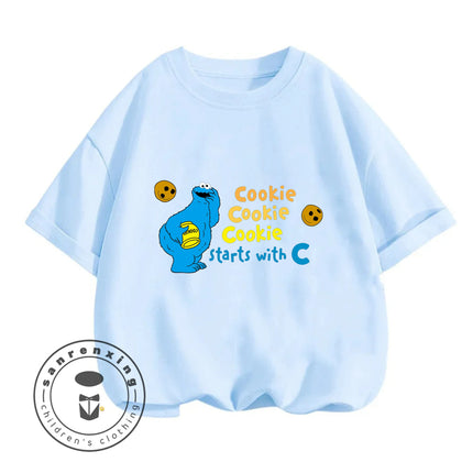 2026 Summer Cute Kawaii Sesame Street Crew Neck Tshirt 3-14Y Kids Boys Girls Cartoon Street Hot Fashion Outdoor Casual