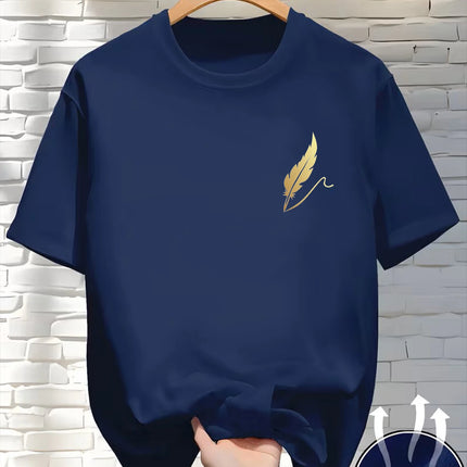 New Round Neck Running T-shirt Men Summer Thin Top Feather print Quick Dry Short Sleeve Breathable Fitness Sports T-shirt Wear