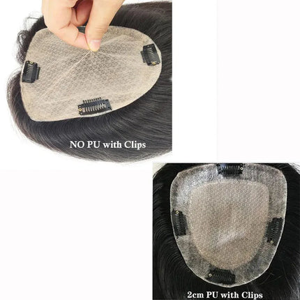 Silk Base Human Hair Topper with 4 Clip In Virgin Human Hair 5"x5" Breathable Toupee for Women Fine Hairpiece