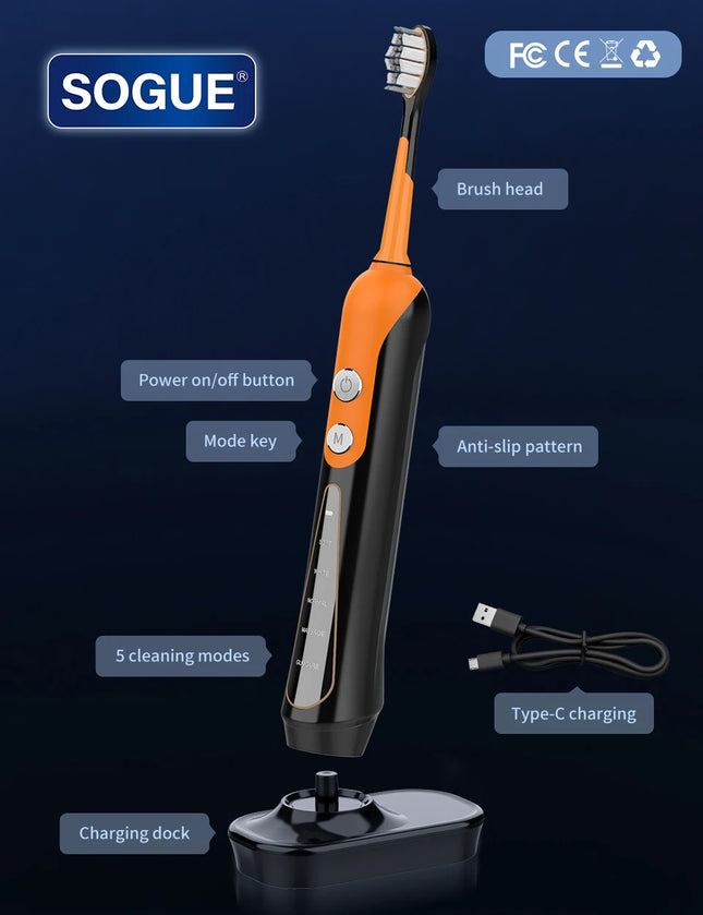 S9 Sonic Electric Toothbrush for Adult Whitening & Gum Care, Rechargeable 180-Day Battery, 5 Modes, IPX7 Waterproof, 4 Brush Heads