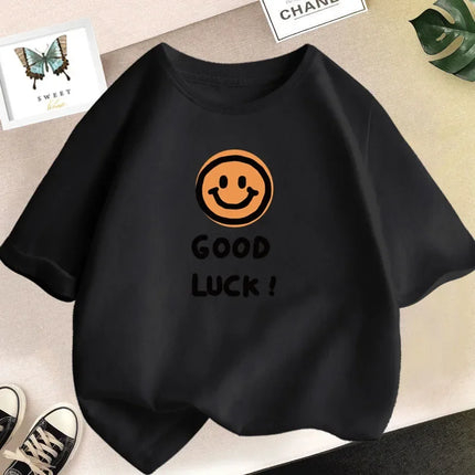 Smile Print Cotton T-Shirt for Girls Casual O Neck Short-Sleeve Kids Fashion Summer T-Shirts Tops Baby Tees Child Clothes