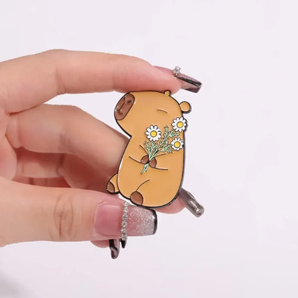 Cute Capybara Enamel Pins Cartoon Animal  Metal Brooches Shirt Backpack Lapel Badge Jewelry Gift for Kids Friends